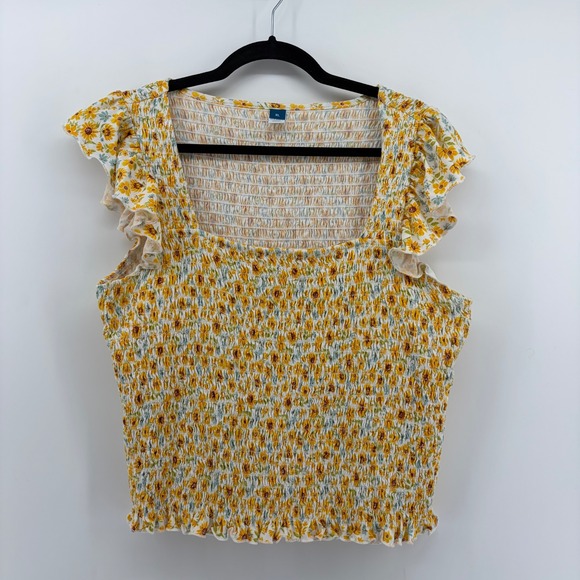 Old Navy Tops - Old Navy Womens XL Smocked Square Neck Flutter Sleeve Crop Top Yellow Floral